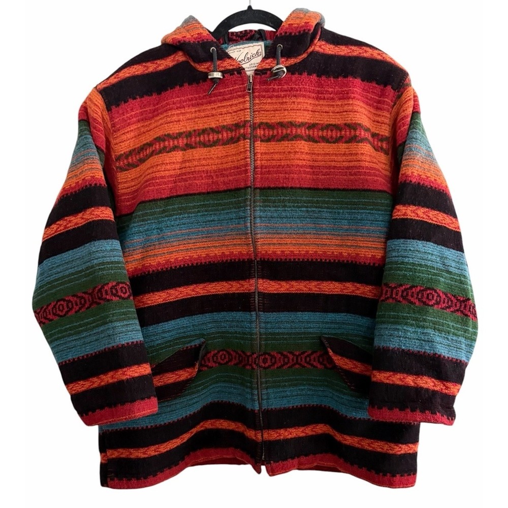 Vintage Woolrich Wool Southwestern Multicolor Hooded Coat Women's Size XL